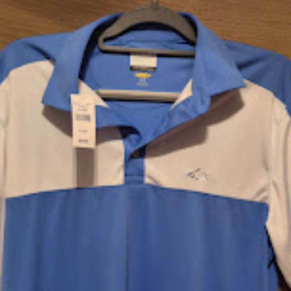 Greg Norman Play Dry Blue/White Short Sleeve Golf Polo Shirt size Medium